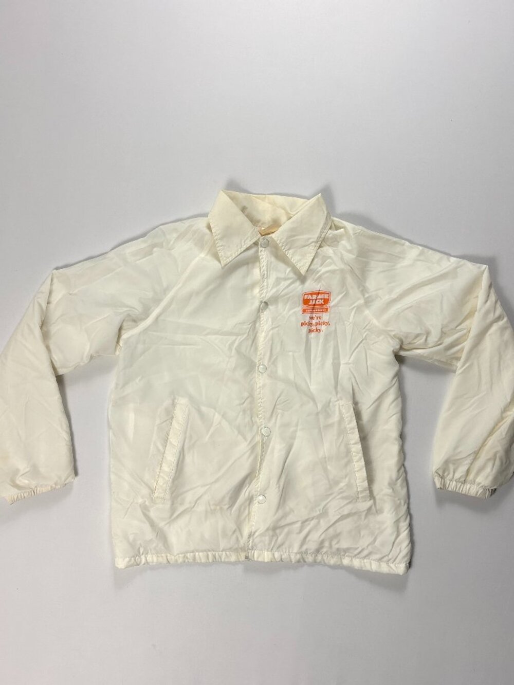Vintage Farmer Jack Supermarkets Jacket White Sz M USA Grocery MI Nylon Snap